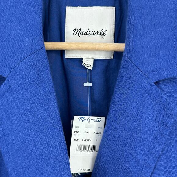 Madewell Double Breasted Crossover Blazer Womens Size Small Blue 100% Linen - Picture 7 of 9